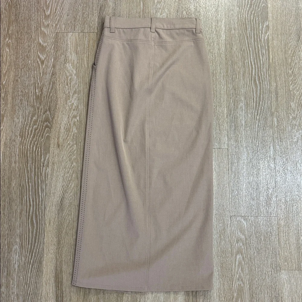 Fifteen Twenty Tailored Claire Saddle Stitch Midi Pencil Skirt Tan Khaki size 4